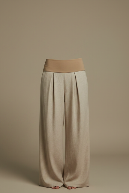 Pantalon À Pince Beige Ample Fluide Plissé Décontracté - Lin - vue 3