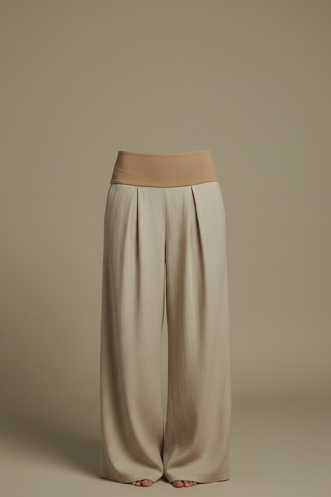 Pantalon À Pince Beige Ample Fluide Plissé Décontracté - Lin - vue 3