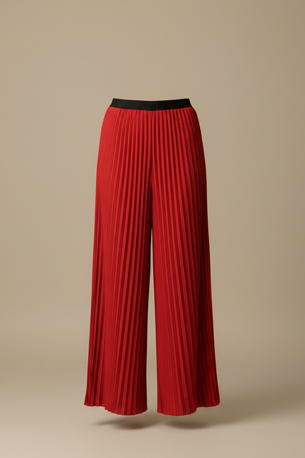 Pantalon À Pince Plissé Rouge Ample Fluide Élégant - Polyester - vue 3