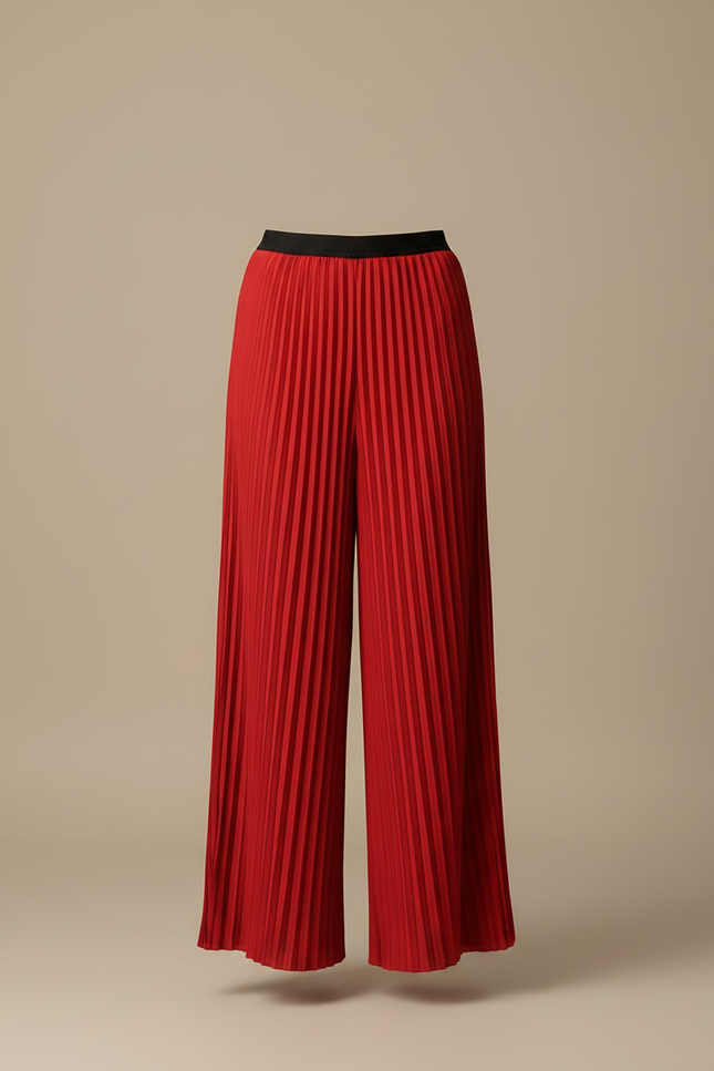 Pantalon À Pince Plissé Rouge Ample Fluide Élégant - Polyester - vue 3