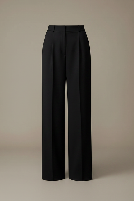 Pantalon À Pince Noir Ample Fluide Élégant Ceinturé - Polyester - vue 3