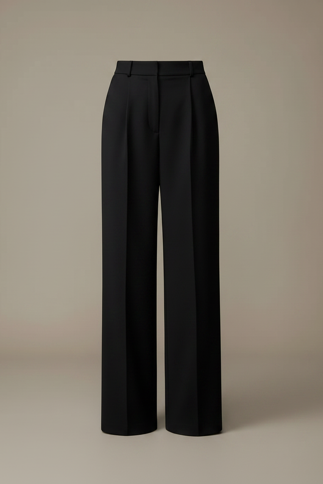 Pantalon À Pince Noir Ample Fluide Élégant Ceinturé - Polyester - vue 3