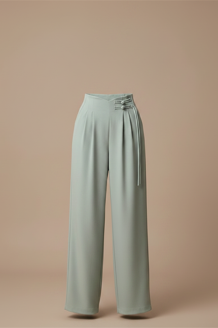 Pantalon À Pince Vert Menthe Fluide Ample Taille Haute Femme - Viscose - vue 3