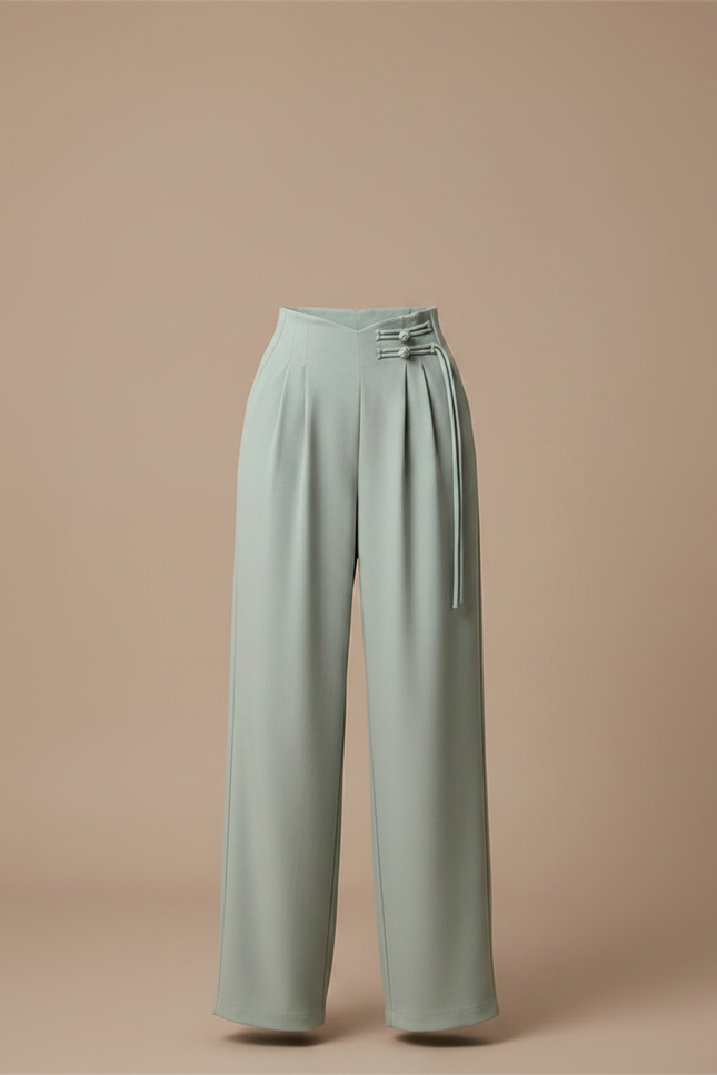 Pantalon À Pince Vert Menthe Fluide Ample Taille Haute Femme - Viscose - vue 3