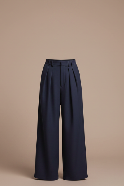 Pantalon À Pince Bleu Marine Ample Plissé Décontracté - Gabardine - vue 3