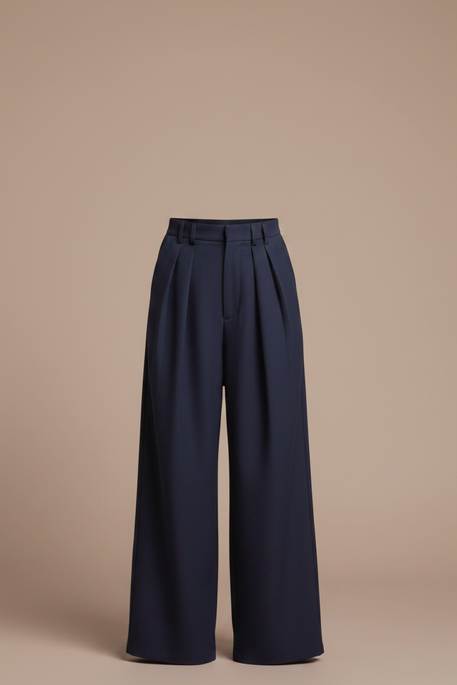 Pantalon À Pince Bleu Marine Ample Plissé Décontracté - Gabardine - vue 3