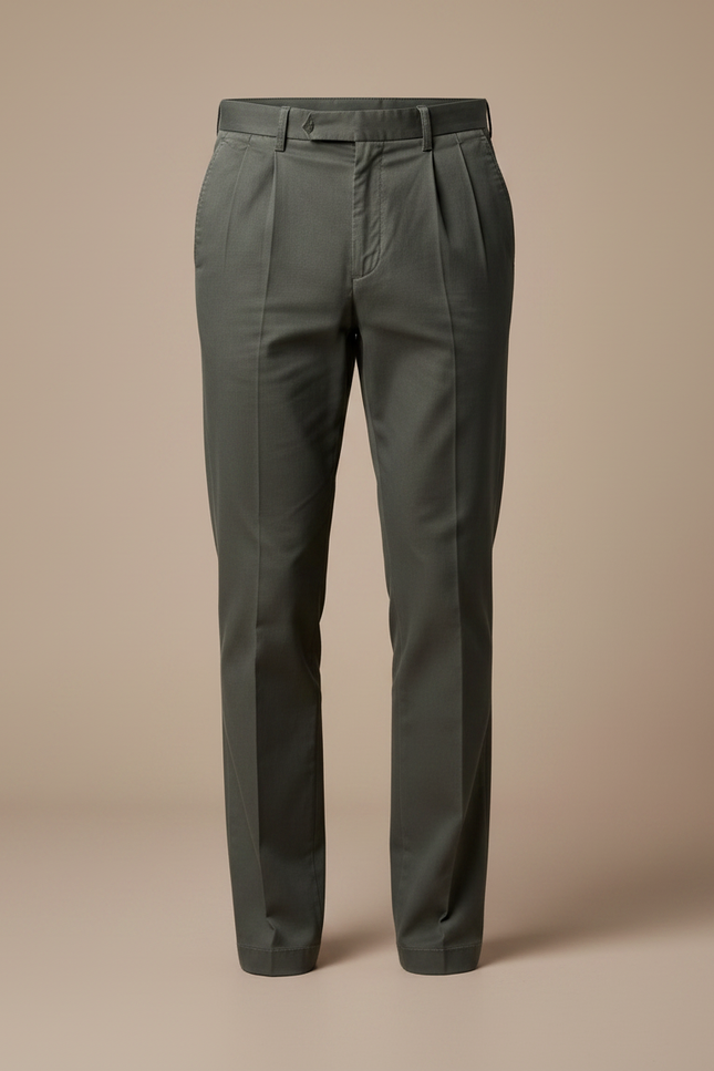 Pantalon À Pince Kaki Plissé Homme Coton Décontracté - vue 3