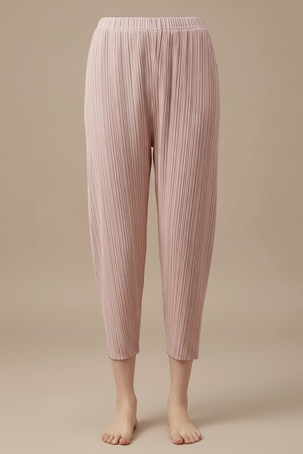 Pantalon À Pince Rose Plissé Ample Décontracté Femme - Maille - vue 3