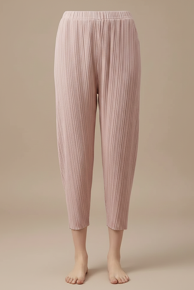 Pantalon À Pince Rose Plissé Ample Décontracté Femme - Maille - vue 3