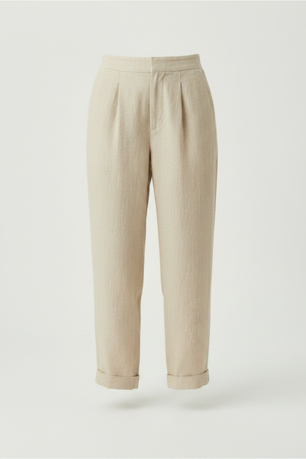 Pantalon À Pince Beige Lin Ample Décontracté Femme - vue 3