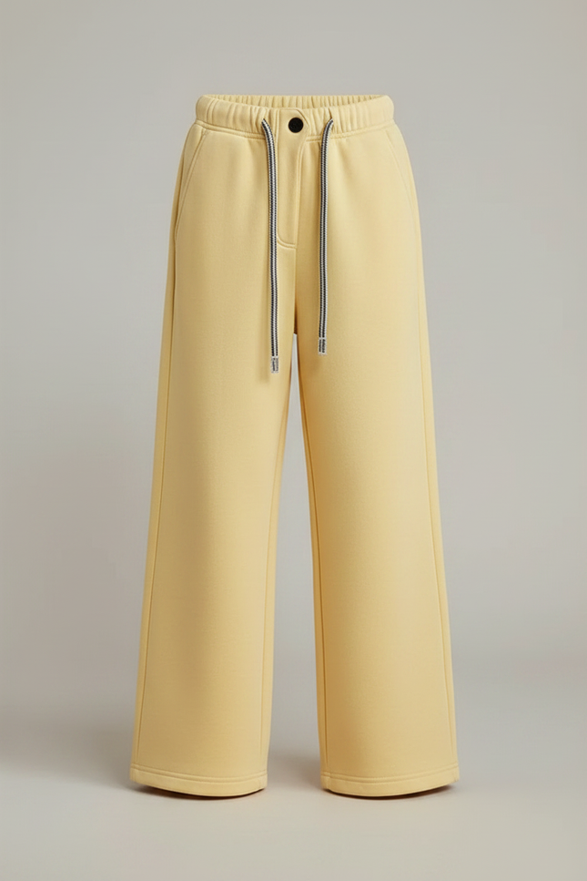 Pantalon À Pince Jaune Ample Décontracté Cordon - Molleton - vue 3
