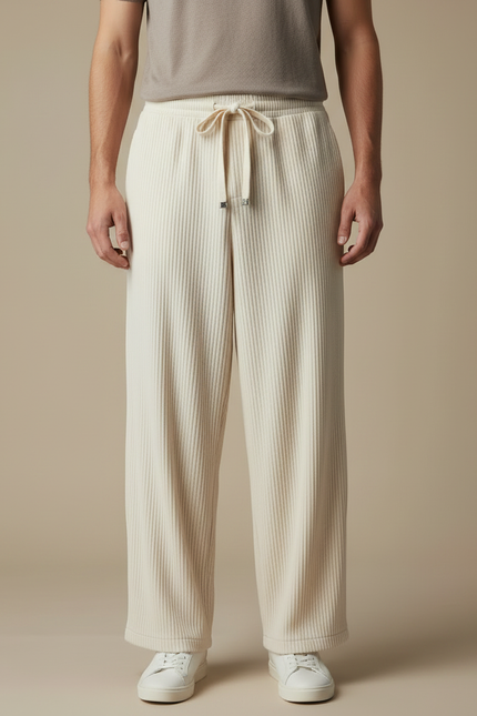 Pantalon À Pince Beige Côtelé Ample Fluide Homme - Cordé - vue 3