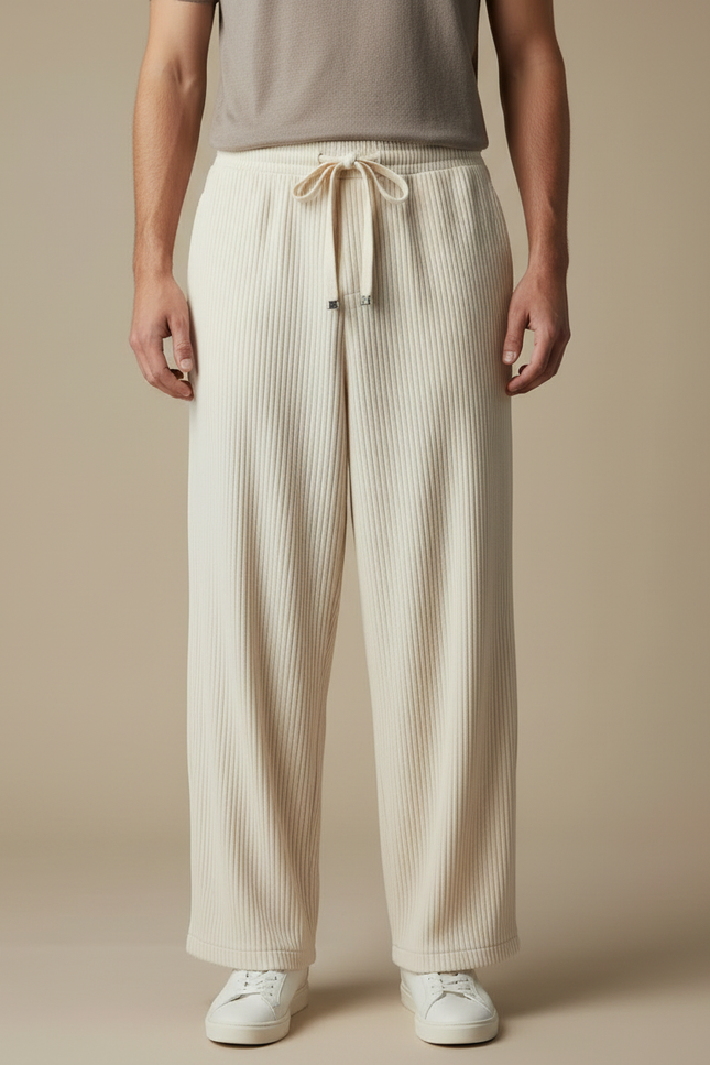 Pantalon À Pince Beige Côtelé Ample Fluide Homme - Cordé - vue 3