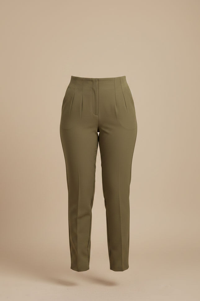 Pantalon À Pince Kaki Taille Haute Élégant Femme - Polyester - vue 3