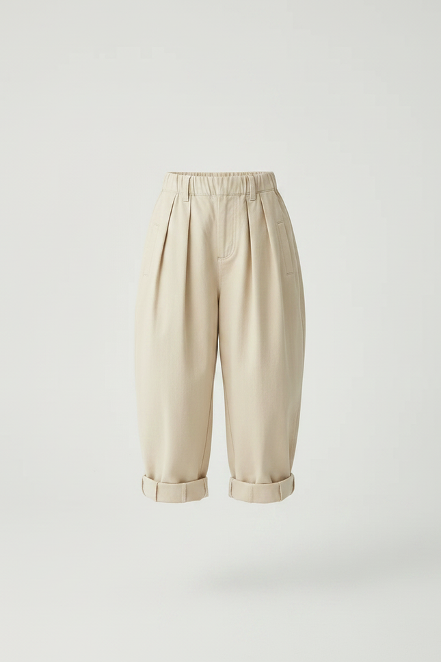 Pantalon À Pince Plissé Beige Ample Coton Enfant - vue 3