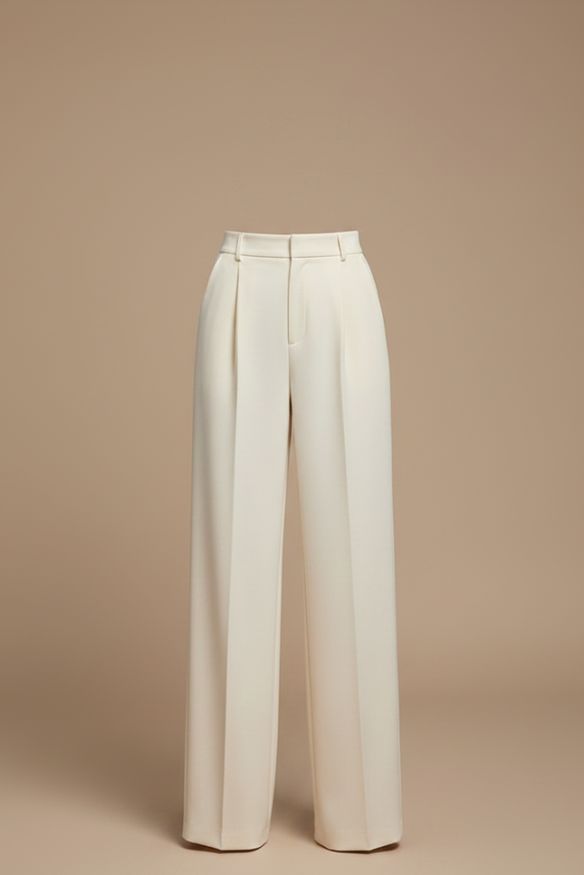 Pantalon À Pince Crème Ample Plissé Taille Haute - Beige Gabardine - vue 3