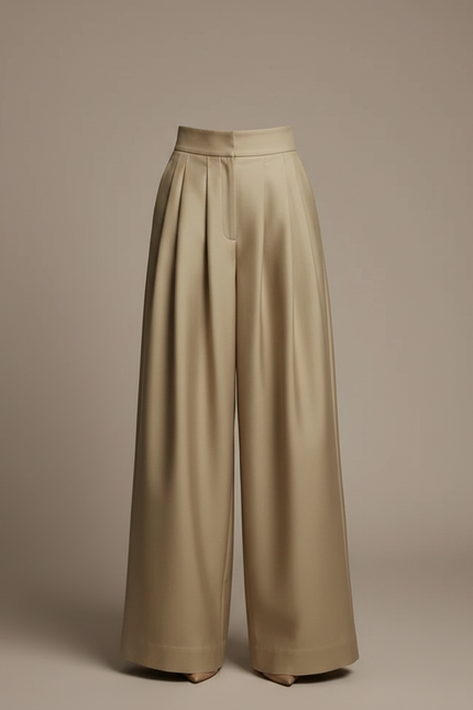 Pantalon À Pince Beige Satiné Ample Plissé Élégant - vue 3
