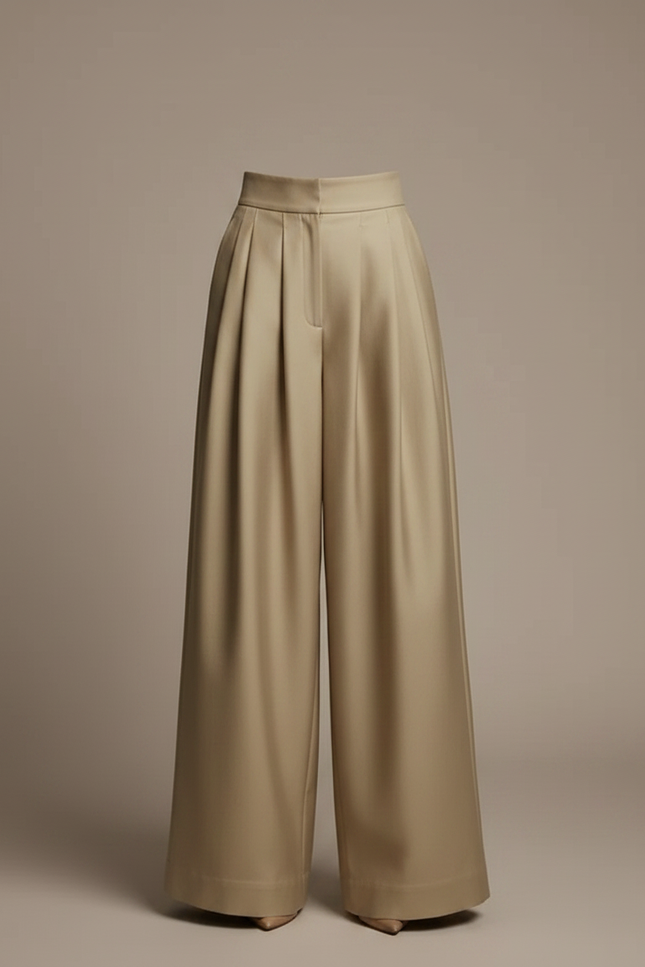 Pantalon À Pince Beige Satiné Ample Plissé Élégant - vue 3
