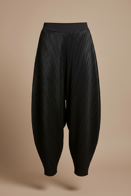 Pantalon À Pince Plissé Noir Ample Fluide Décontracté - Polyester - vue 3