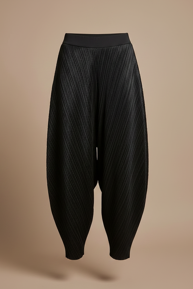 Pantalon À Pince Plissé Noir Ample Fluide Décontracté - Polyester - vue 3
