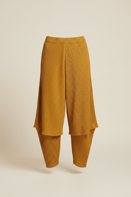 Pantalon À Pince Moutarde Plissé Fluide Décontracté Femme - Jaune Maille - vue 3