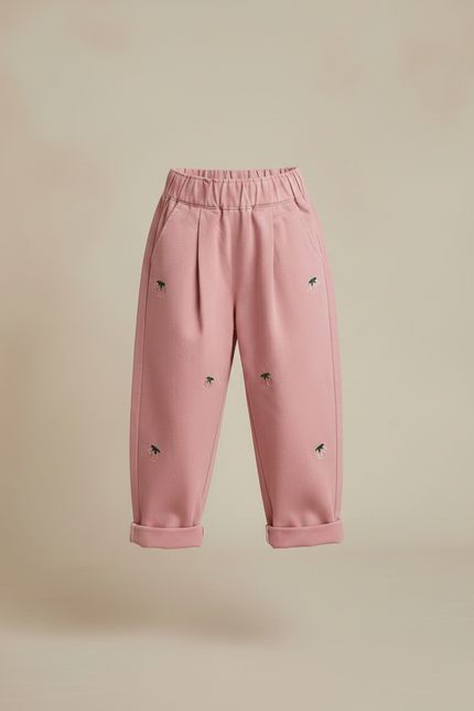 Pantalon À Pince Rose Brodé Ample Fille Coton - Molleton - vue 3