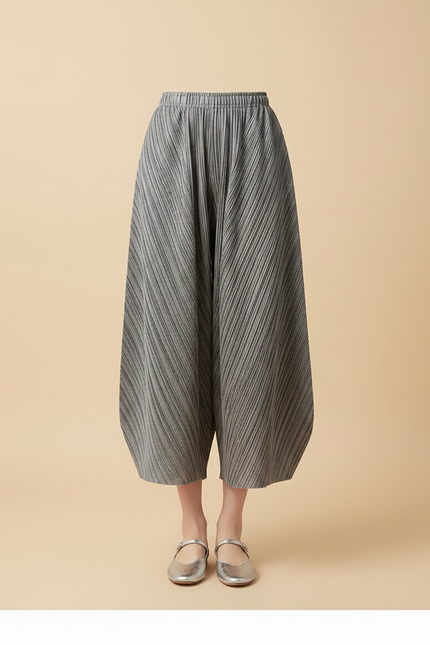 Pantalon À Pince Plissé Gris Ample Taille Haute Décontracté - Polyester - vue 3