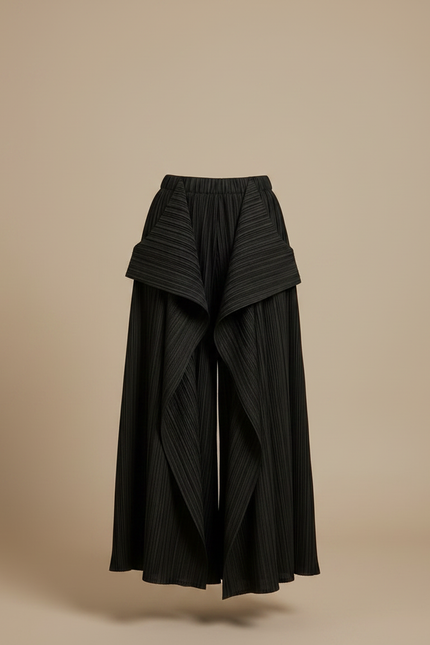 Pantalon À Pince Noir Plissé Ample Irrégulier Fluide Femme - Polyester - vue 3