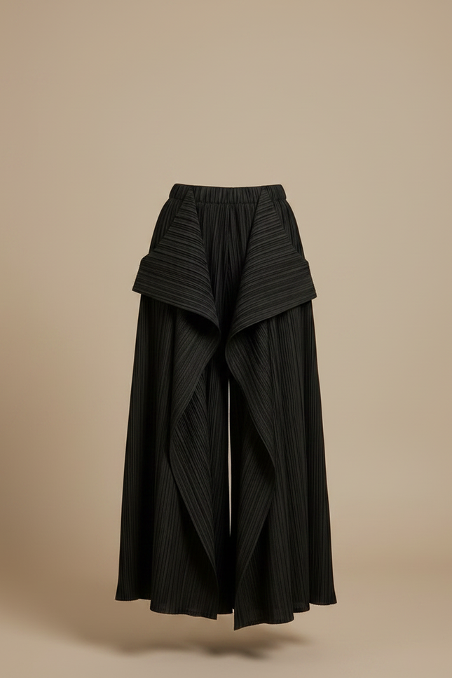Pantalon À Pince Noir Plissé Ample Irrégulier Fluide Femme - Polyester - vue 3