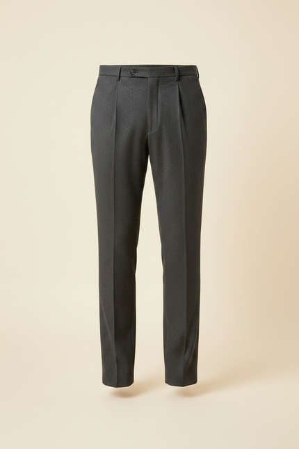 Pantalon À Pince Gris Anthracite Chevron Plissé Homme - Tweed - vue 3