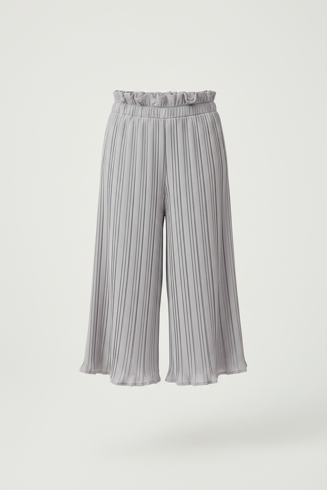 Pantalon À Pince Plissé Fluide Ample Gris Fille - Polyester - vue 3