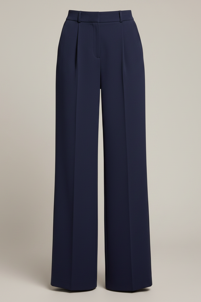 Pantalon À Pince Bleu Marine Ample Fluide Élégant Femme - Gabardine - vue 3