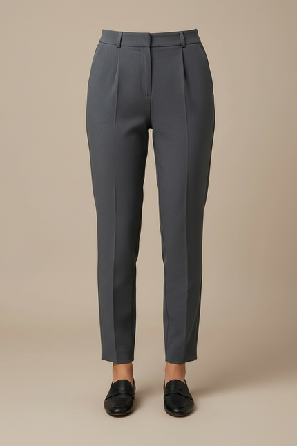 Pantalon À Pince Gris Élégant Taille Haute Fuselé - Gabardine - vue 3