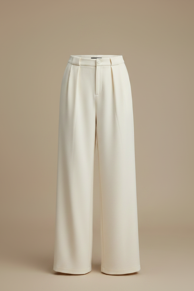 Pantalon À Pince Crème Ample Plissé Élégant - Beige Laine - vue 3