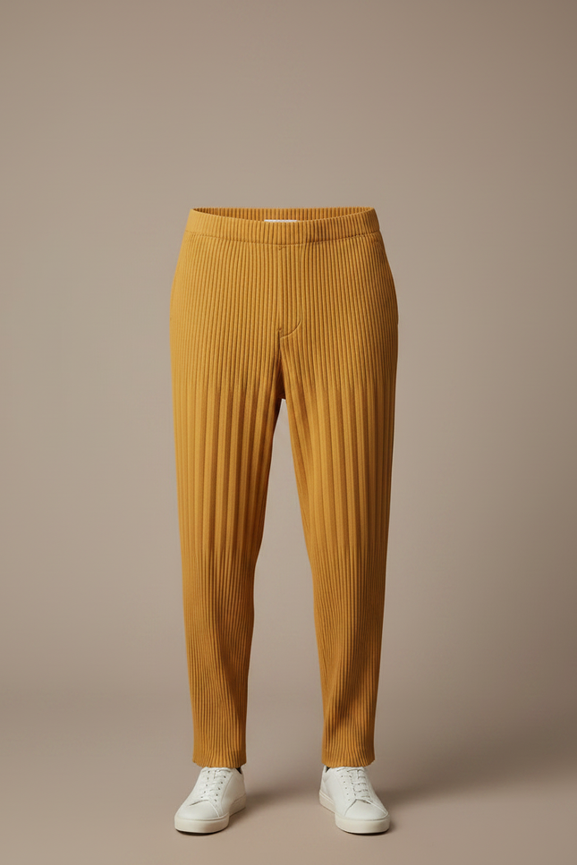 Pantalon À Pince Jaune Plissé Ample Décontracté Homme - Maille - vue 3