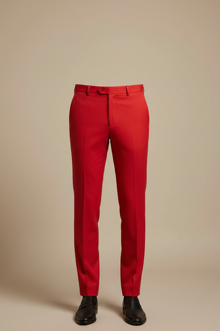 Pantalon À Pince Rouge Vif Droit Élégant Homme - Gabardine - vue 3