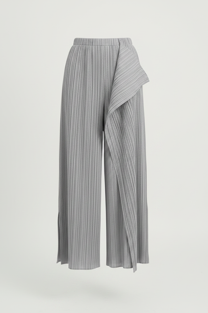 Pantalon À Pince Plissé Gris Irrégulier Large Élégant - Polyester - vue 3