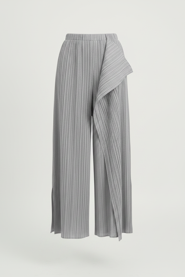 Pantalon À Pince Plissé Gris Irrégulier Large Élégant - Polyester - vue 3