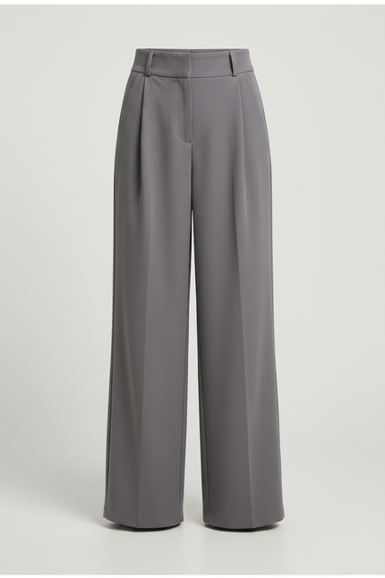 Pantalon À Pince Gris Ample Plissé Décontracté Fluide - Polyester - vue 3