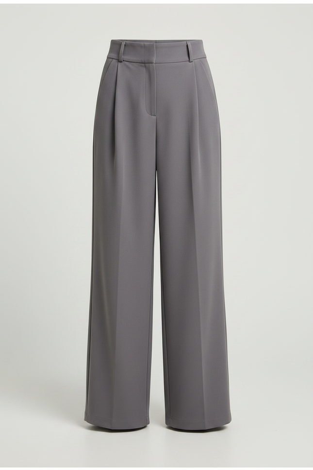 Pantalon À Pince Gris Ample Plissé Décontracté Fluide - Polyester - vue 3