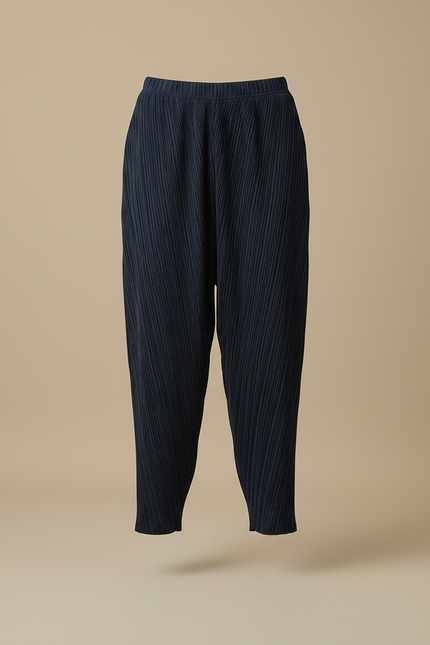 Pantalon À Pince Plissé Bleu Marine Décontracté Fluide - Polyester - vue 3