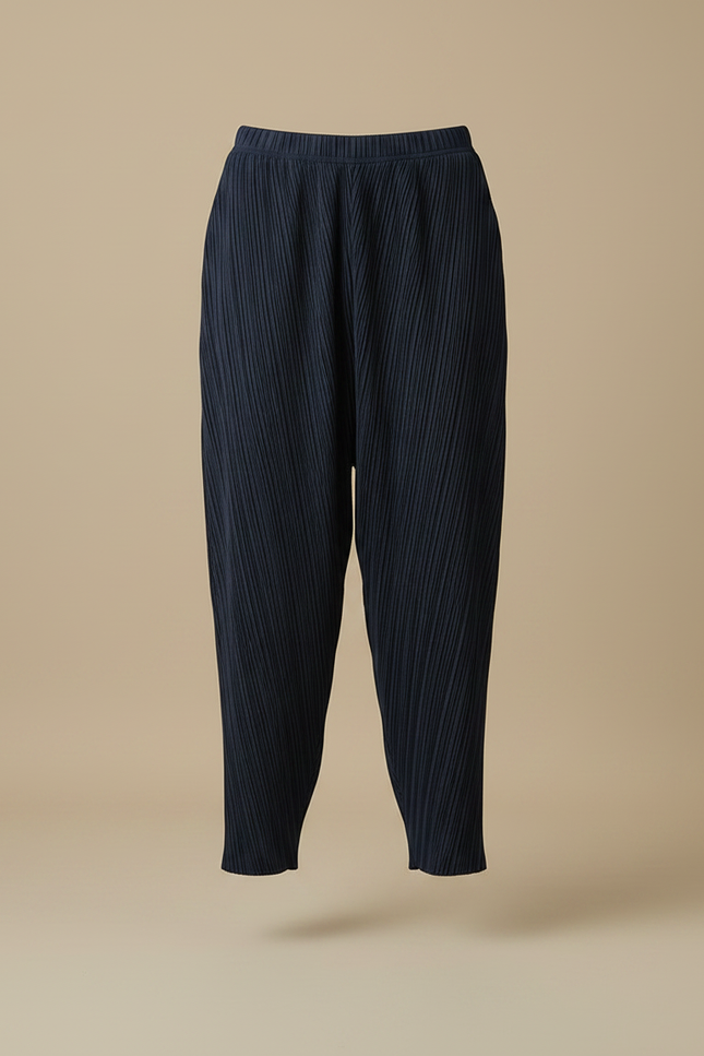 Pantalon À Pince Plissé Bleu Marine Décontracté Fluide - Polyester - vue 3