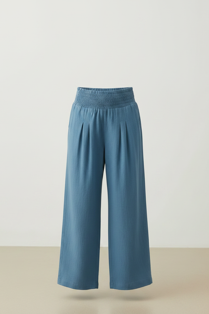 Pantalon À Pince Bleu Ample Plissé Confortable - Lin - vue 3