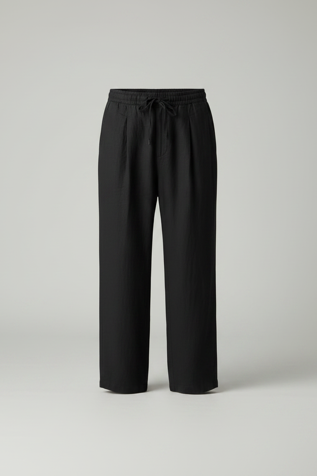 Pantalon À Pince Noir Lin Ample Décontracté Homme - vue 3