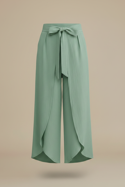 Pantalon À Pince Vert Menthe Fluide Ample Élégant - Lin - vue 3