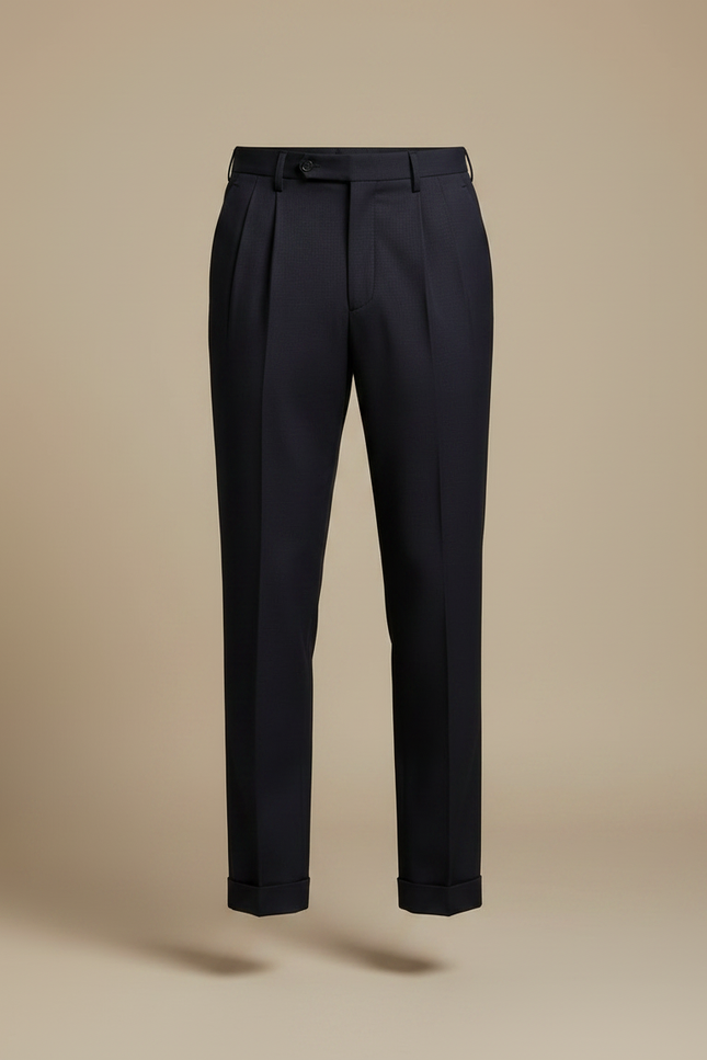 Pantalon À Pince Bleu Marine Plissé Élégant Fluide Homme - Gabardine - vue 3