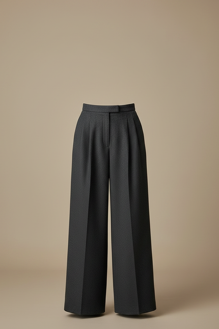 Pantalon À Pince Gris Ample Taille Haute Élégant - Laine - vue 3