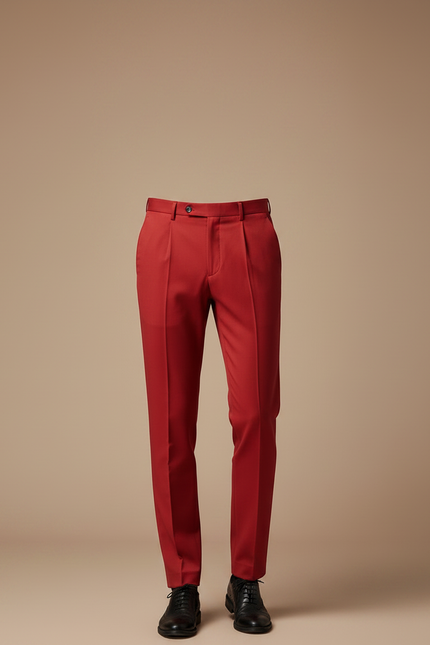 Pantalon À Pince Rouge Homme Slim Élégant Formel - Gabardine - vue 3