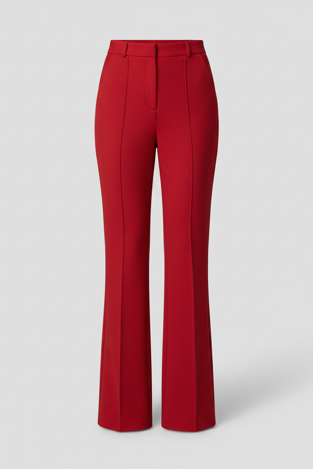 Pantalon À Pince Rouge Évasé Taille Haute Élégant Femme - Gabardine - vue 3