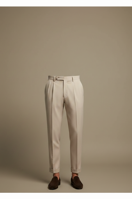 Pantalon À Pince Beige Plissé Fluide Élégant Homme - Gabardine - vue 3